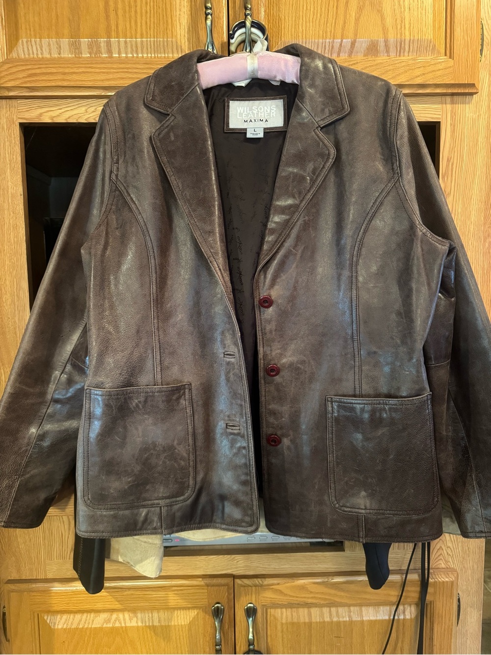 Wilsons Maxima Vintage Leather Dark Chocolate Brown Blazer Jacket w/Notch Lapel
